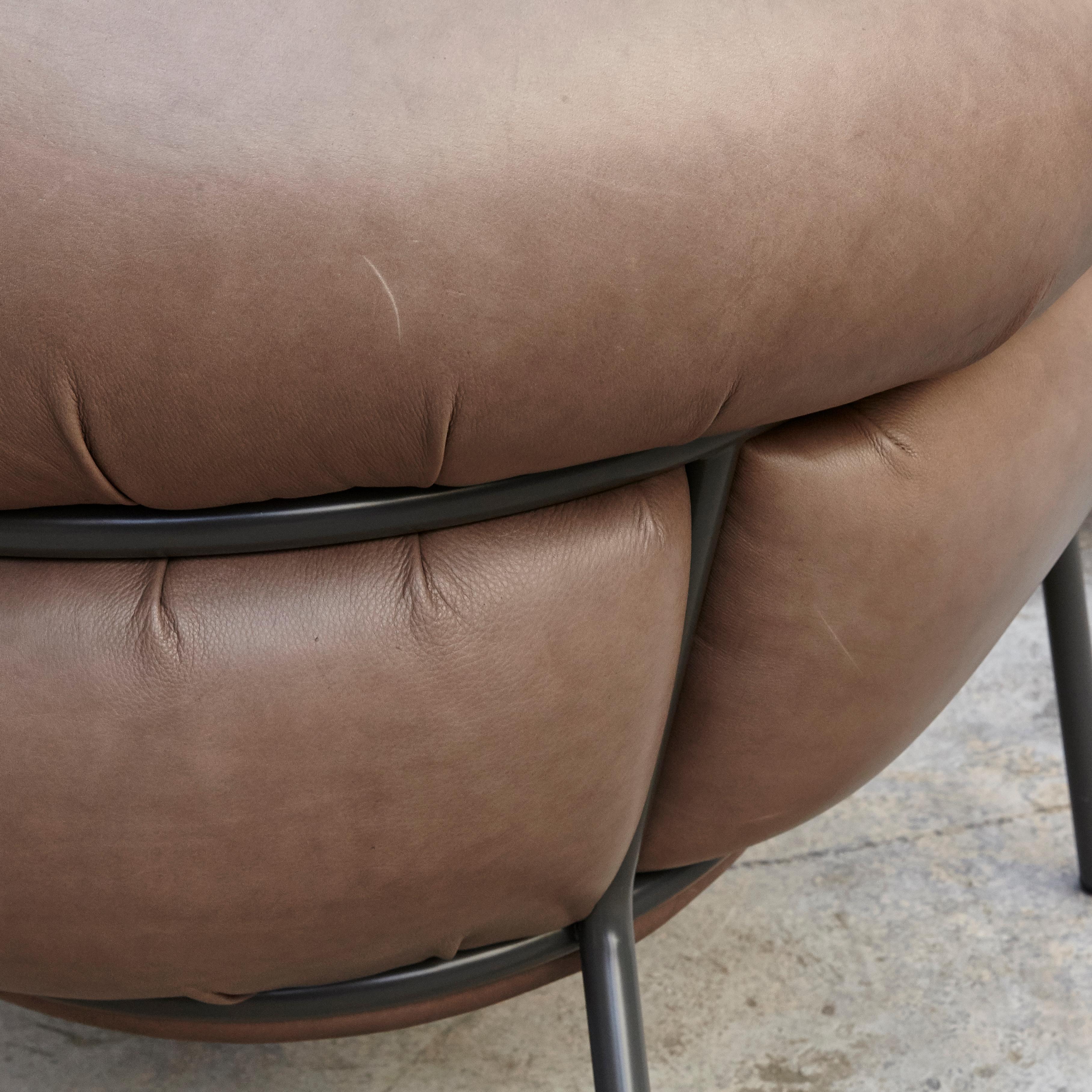 Grasso Brown Leather and Lacquered Metal Armchair for BD by Stephen Burks 5