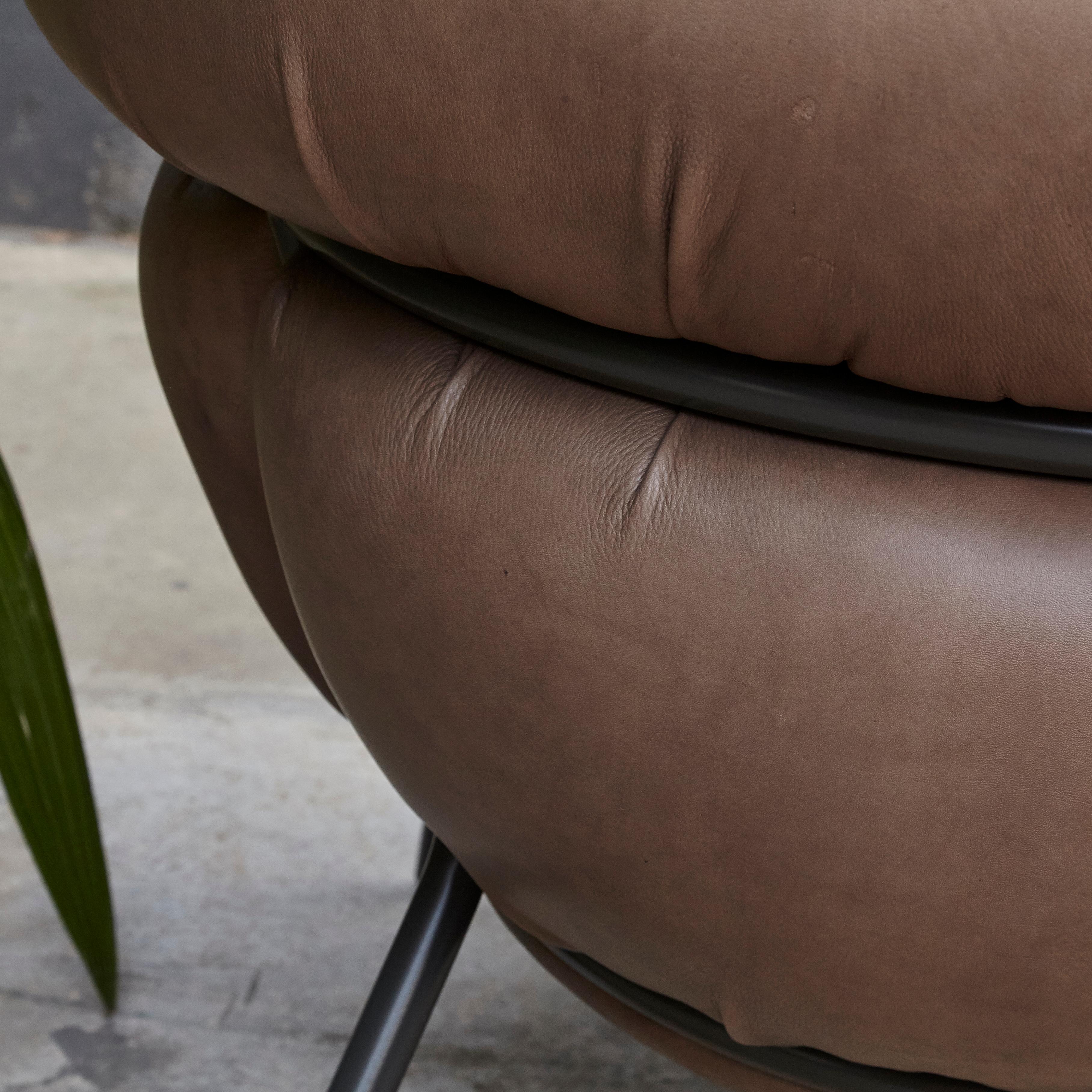 Grasso Brown Leather and Lacquered Metal Armchair for BD by Stephen Burks 6
