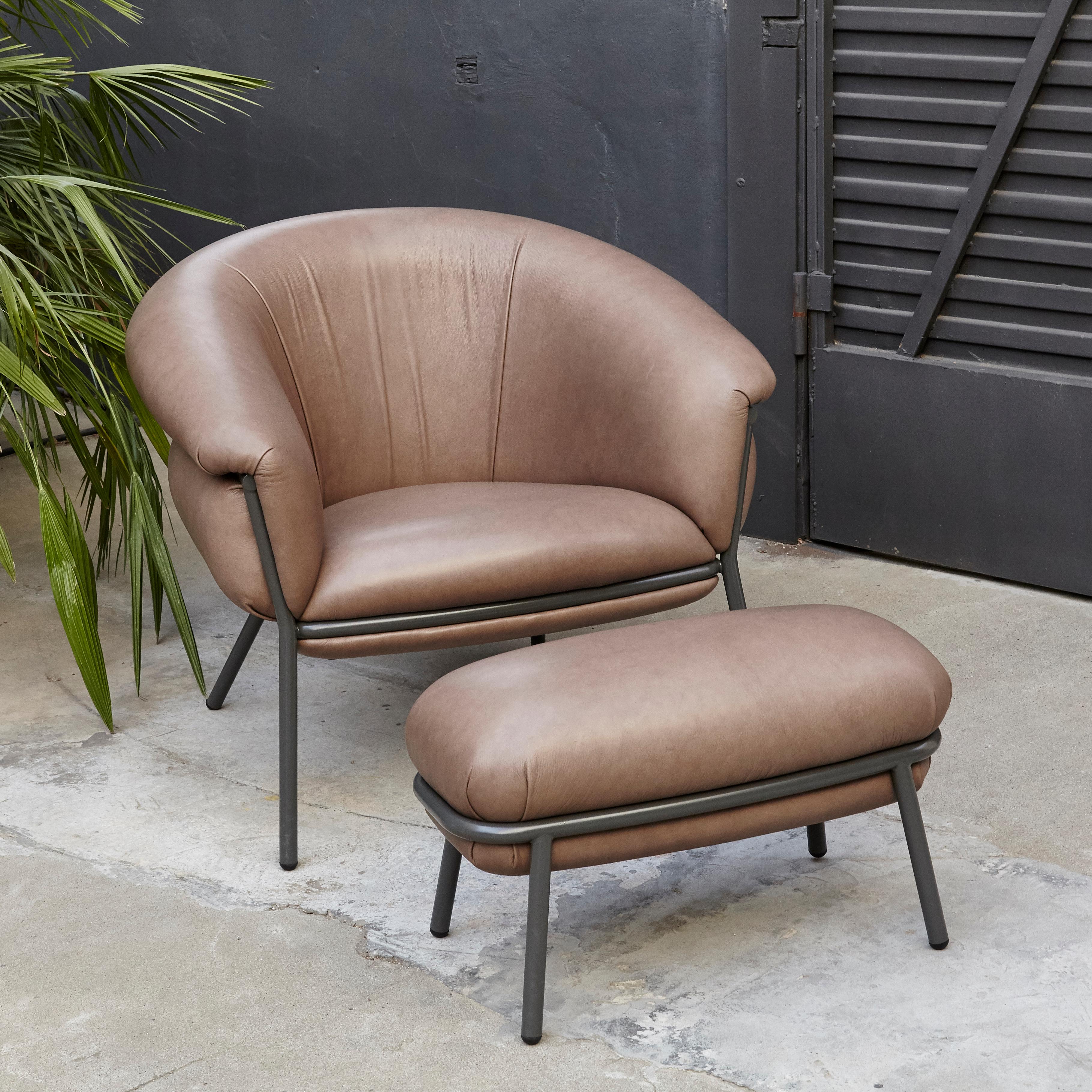 Spanish Grasso Brown Leather and Lacquered Metal Armchair for BD by Stephen Burks