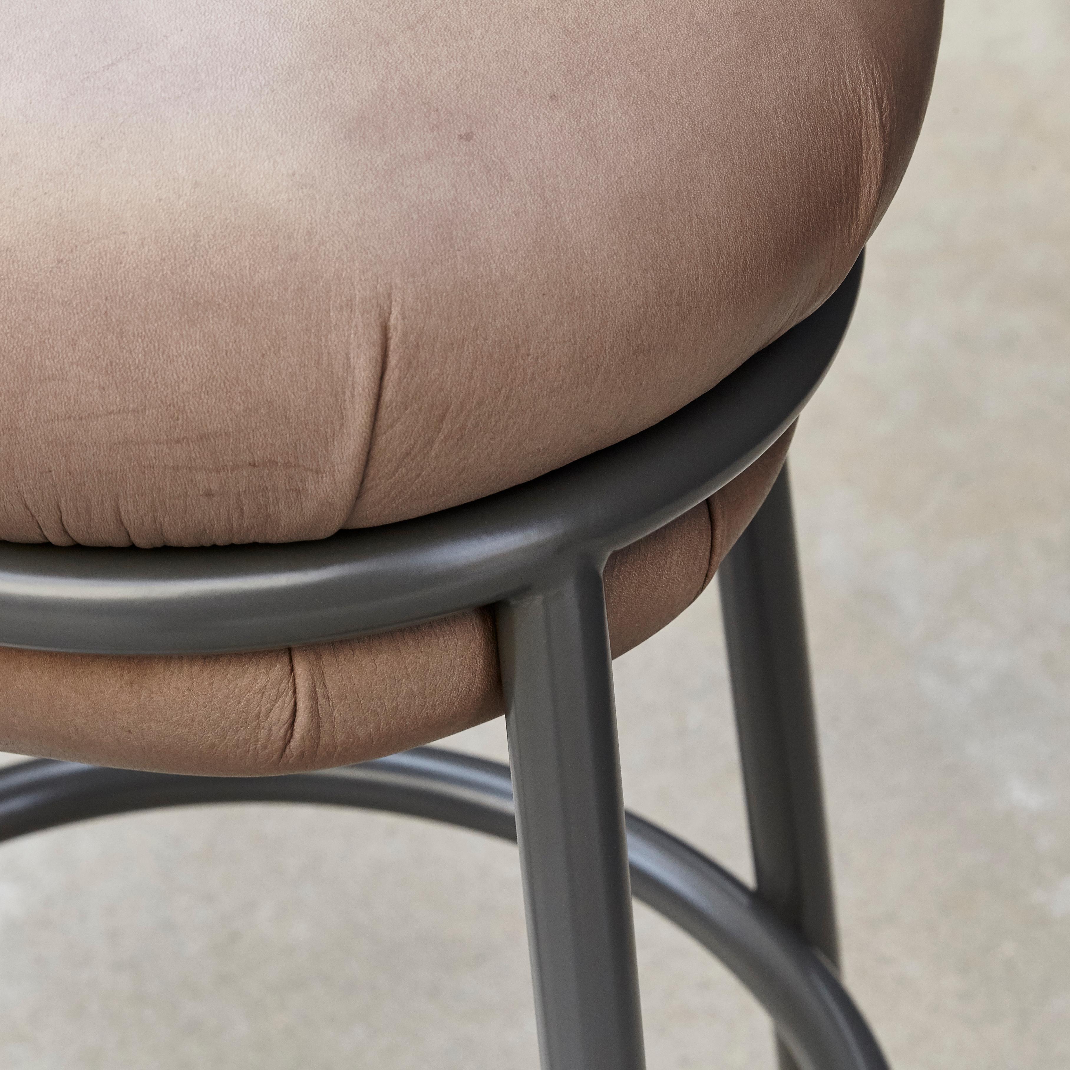 Grasso Contemporary Leather and Lacquered Metal Stool by Stephen Burks in Brown 5