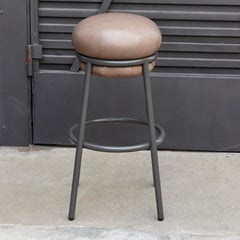 Grasso Leather and Lacquered Metal Stool by Stephen Burks in Brown