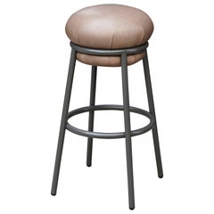 Grasso Contemporary Leather and Lacquered Metal Stool by Stephen Burks in Brown