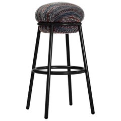 Stephen Burks Grasso Contemporary Fabric Upholstery, Blac Lacquered Metal Stool 