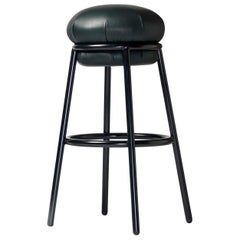 Grasso Bar Stool With Black Steel Painted Framed With Green Leather Finish