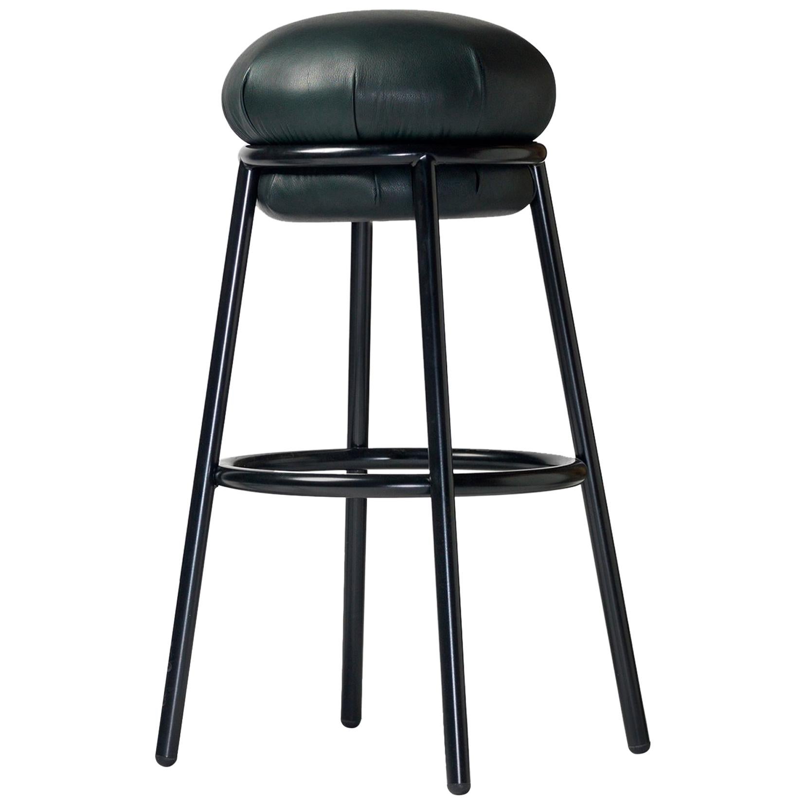 Grasso Stool in Green Leather with Black Legs by BD Barcelona