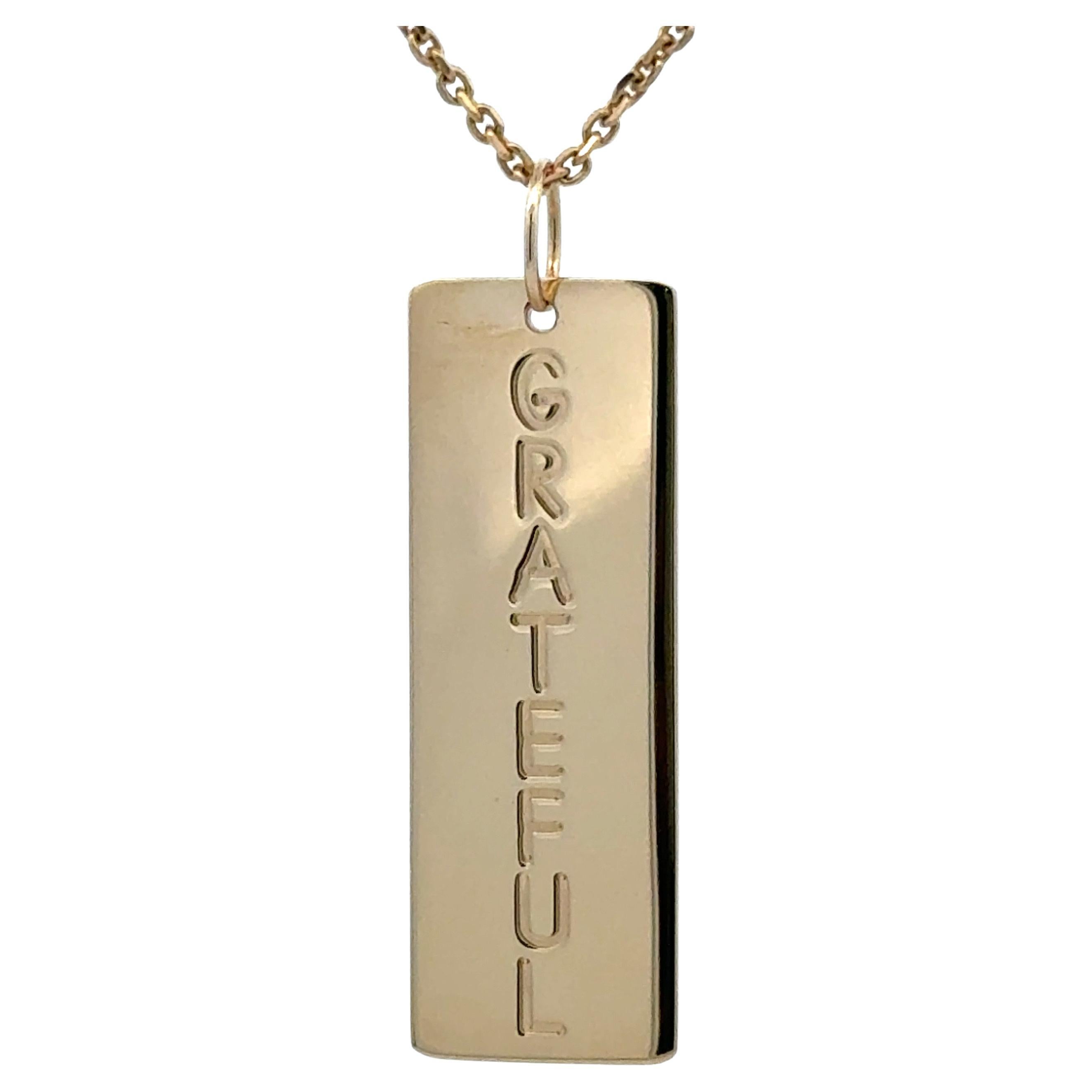 GRATEFUL Dog Tag Pendant Necklace 14 Karat Yellow Gold 2.96 Grams