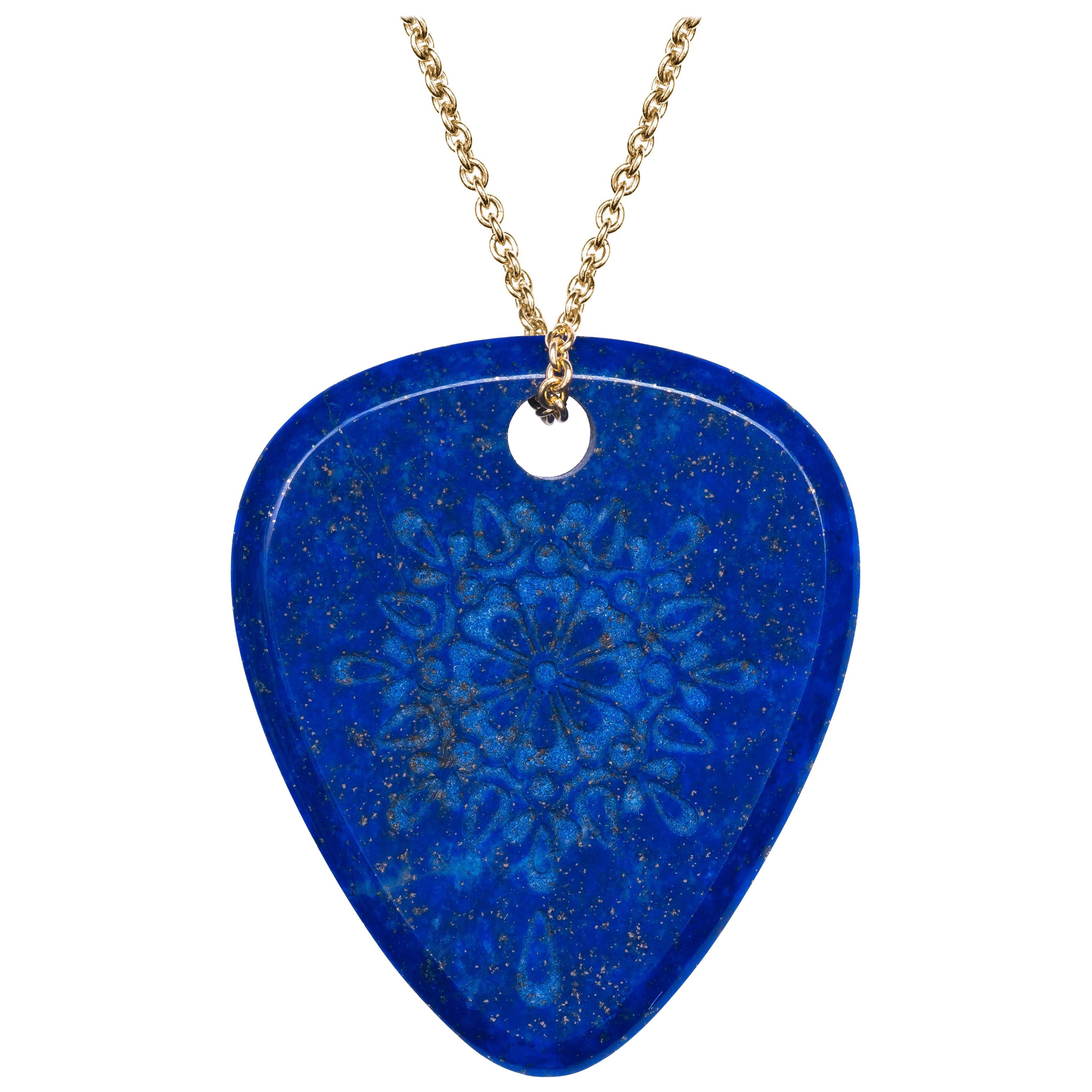 "Gratitude" Mandalic, Lapis Lazuli, 18 Karat Yellow Gold Chain For Sale