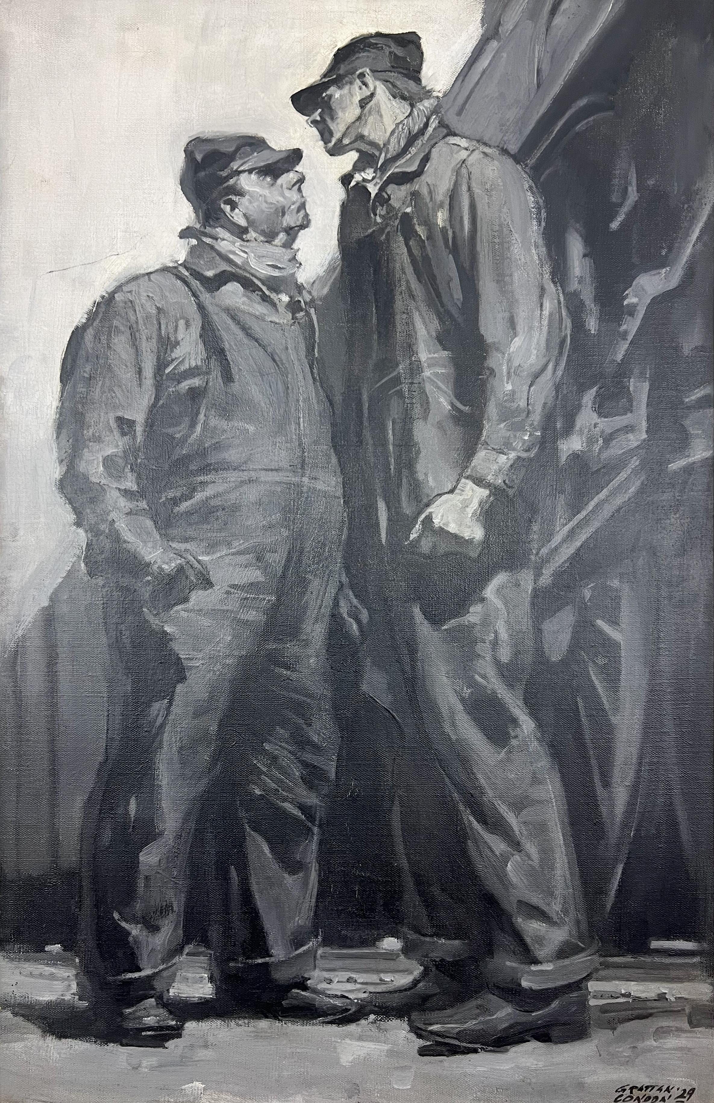 Wide-Open Throttle Illustration for Saturday Evening Post.  Grisaille Painting. - Gray Portrait Painting by Grattan Condon.