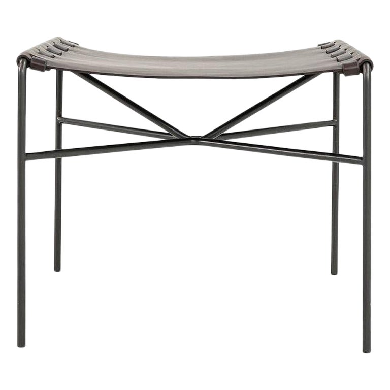 Gratz Industries TG-19 Ottoman in Dark Brown Leather with Blackened Frames For Sale