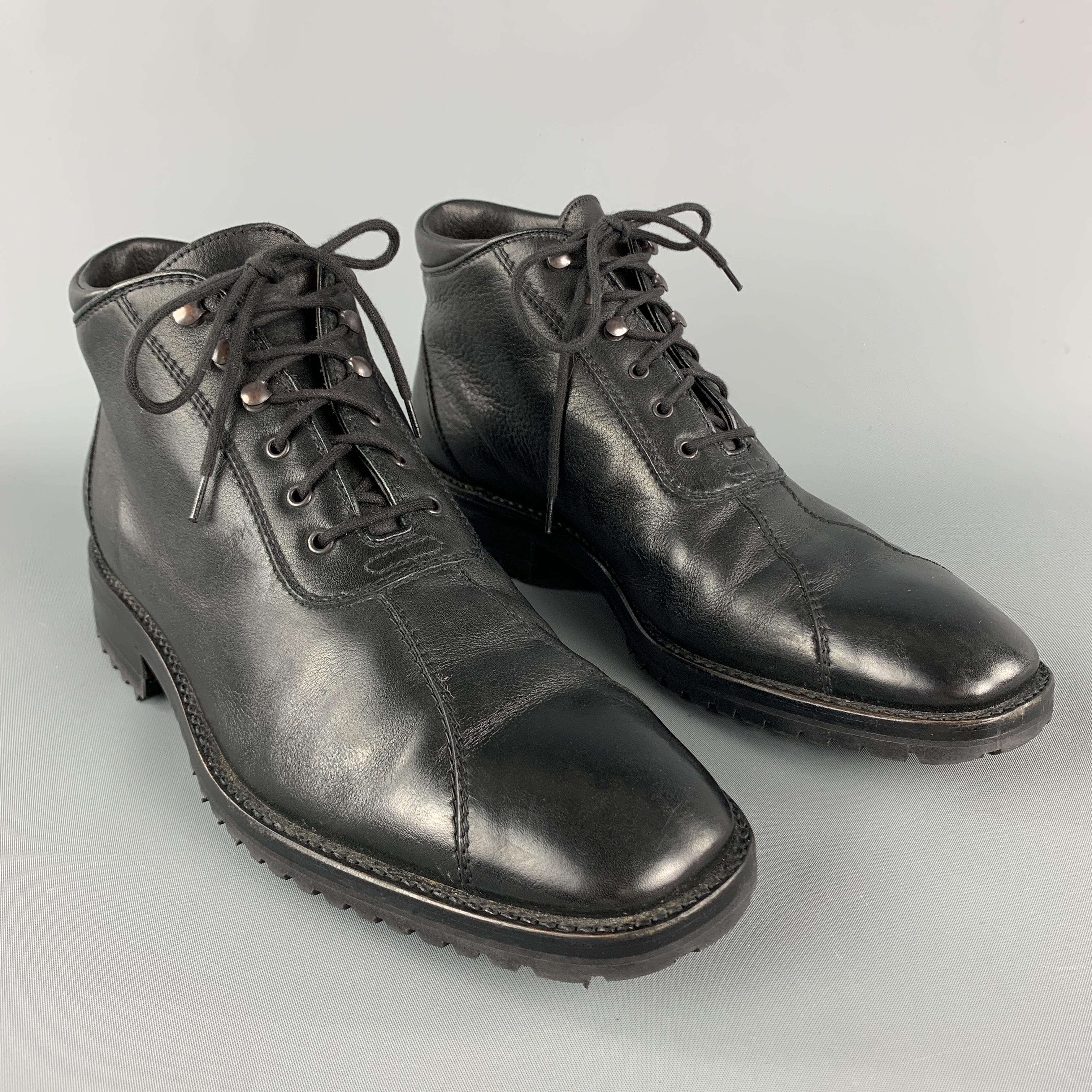 GRAVATI  by ARTHUR BEREN Ankle Boots comes in a solid black leather material, with stitches at top, a rubber sole, lace up. Made in Italy.

Excellent Pre-Owned Condition.
Marked: 8 1/2

Outsole: 11.5 x 4 in.
