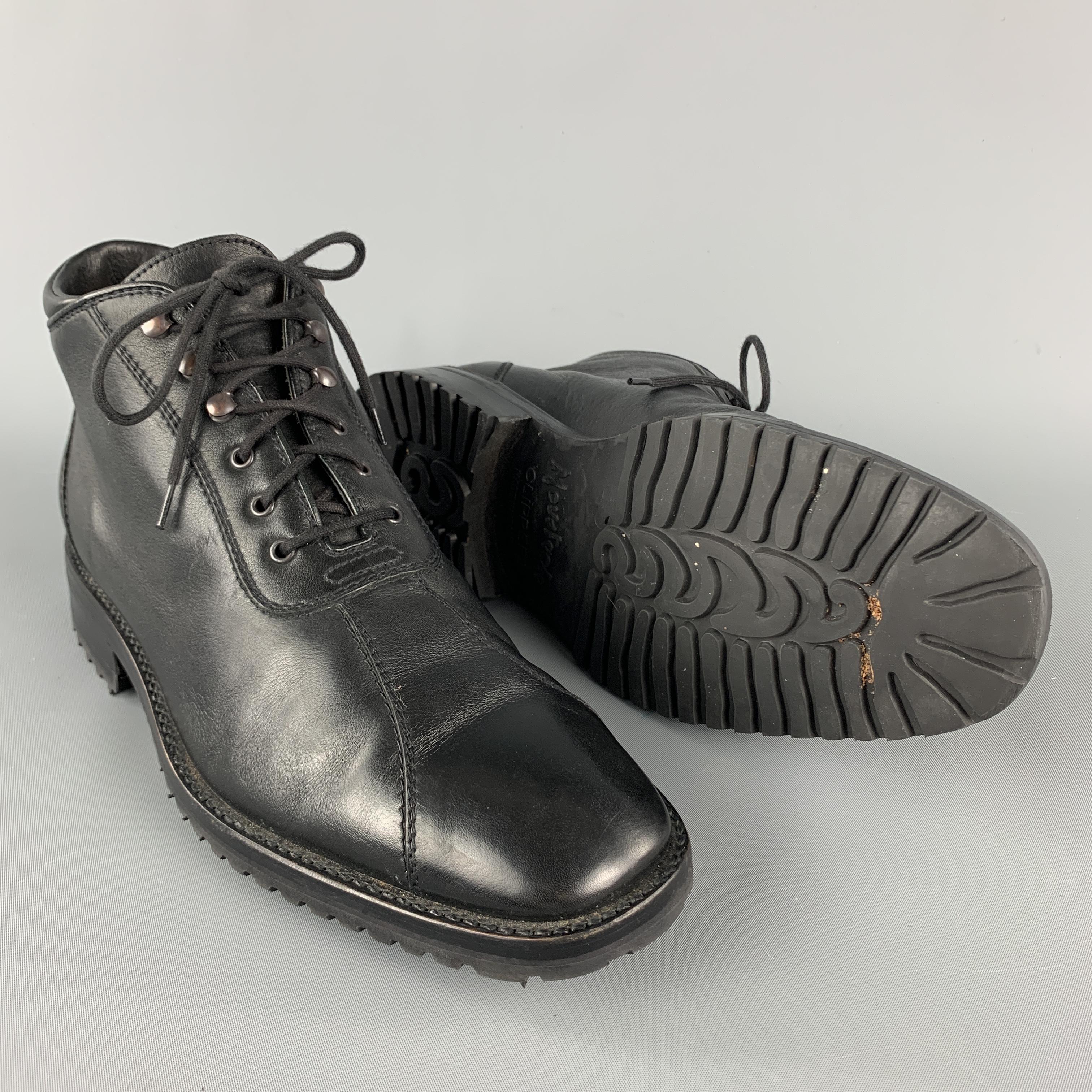 GRAVATI by ARTHUR BEREN Size 8.5 Black Leather Lace Up Rubber Sole Ankle Boots In Excellent Condition In San Francisco, CA