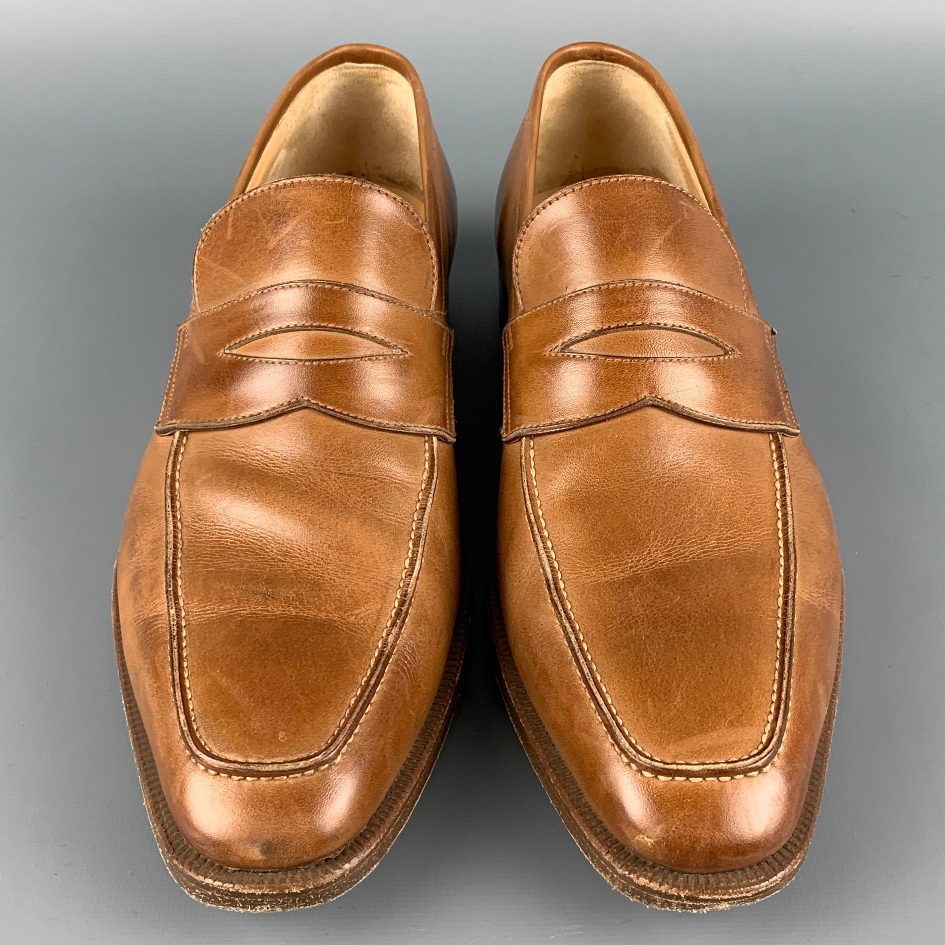 Men's GRAVATI  for WILKES BASHFORD Size 8 Tan Leather Slip On Loafers For Sale