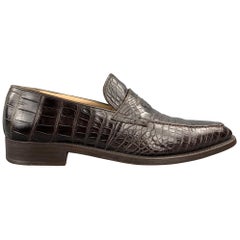 GRAVATI for WILKES BASHFORD Size 8.5 Brown Textured Crocodile Penny Loafers Shoe