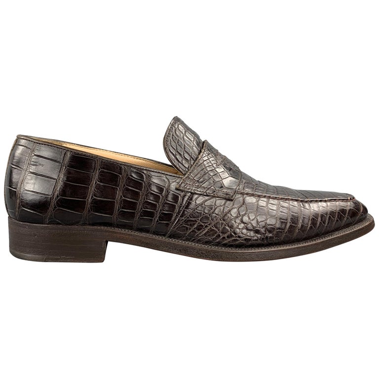 GRAVATI for WILKES BASHFORD Size 8.5 Brown Textured Crocodile Penny Loafers  Shoe For Sale at 1stDibs