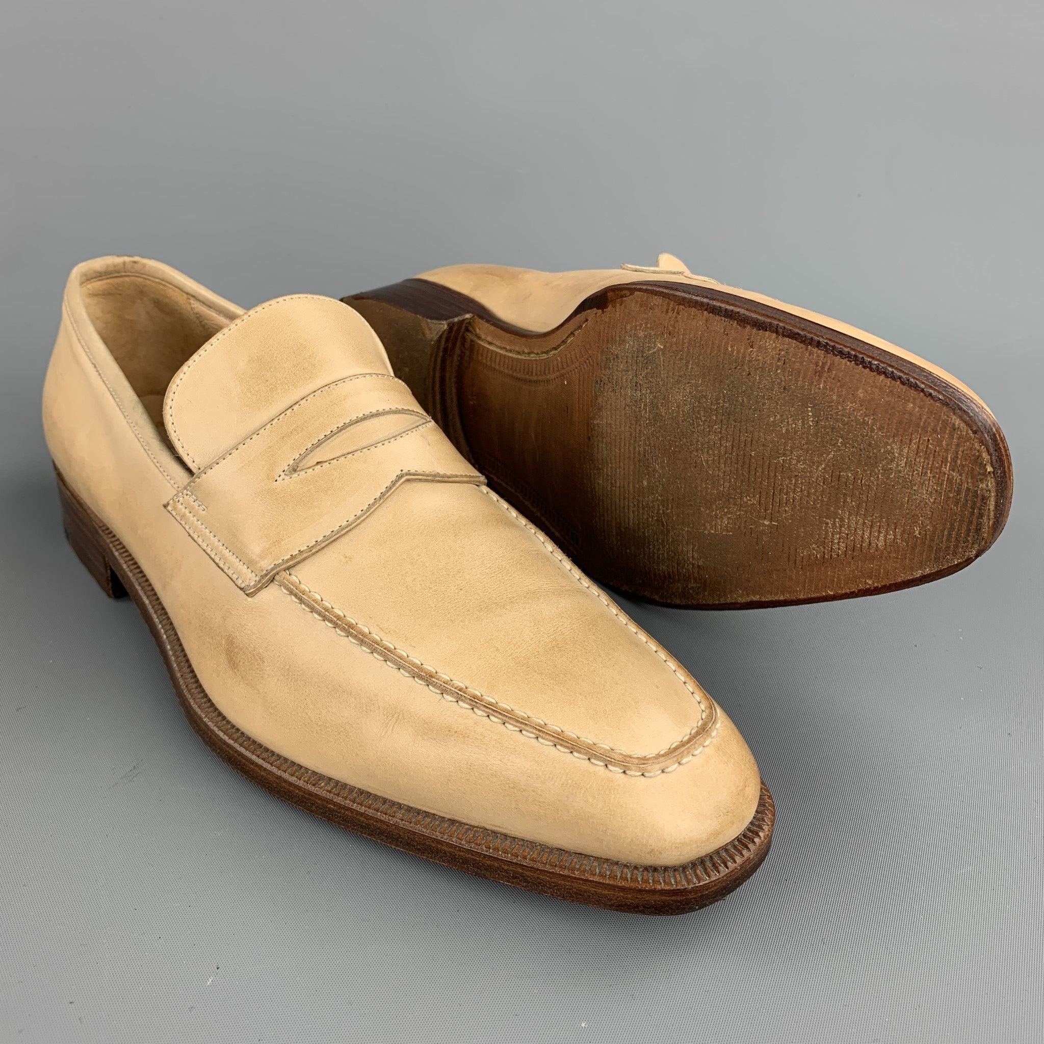 GRAVATI for WILKES BASHFORD Size 8.5 Natural Leather Penny Loafers In Good Condition For Sale In San Francisco, CA