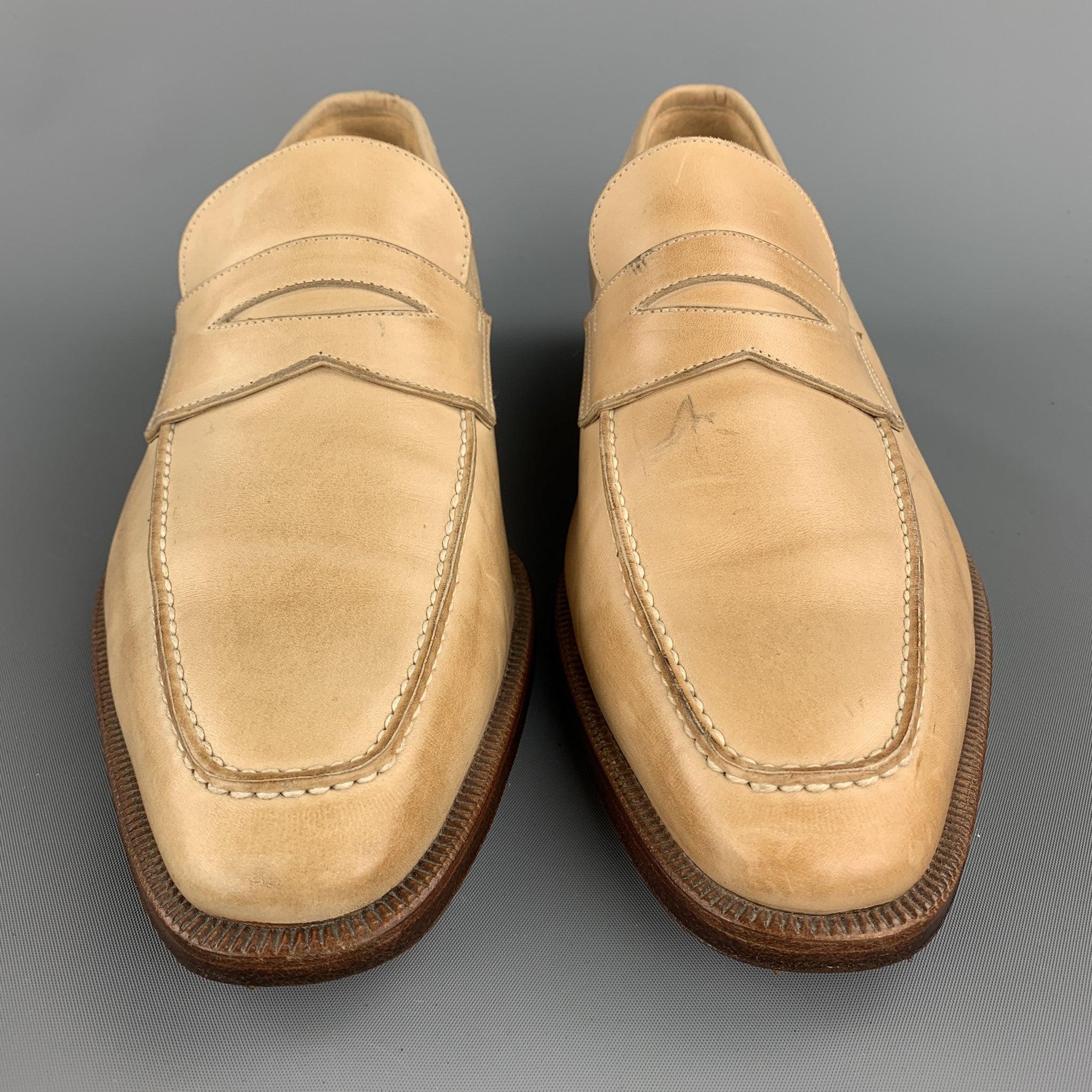 Men's GRAVATI for WILKES BASHFORD Size 8.5 Natural Leather Penny Loafers For Sale