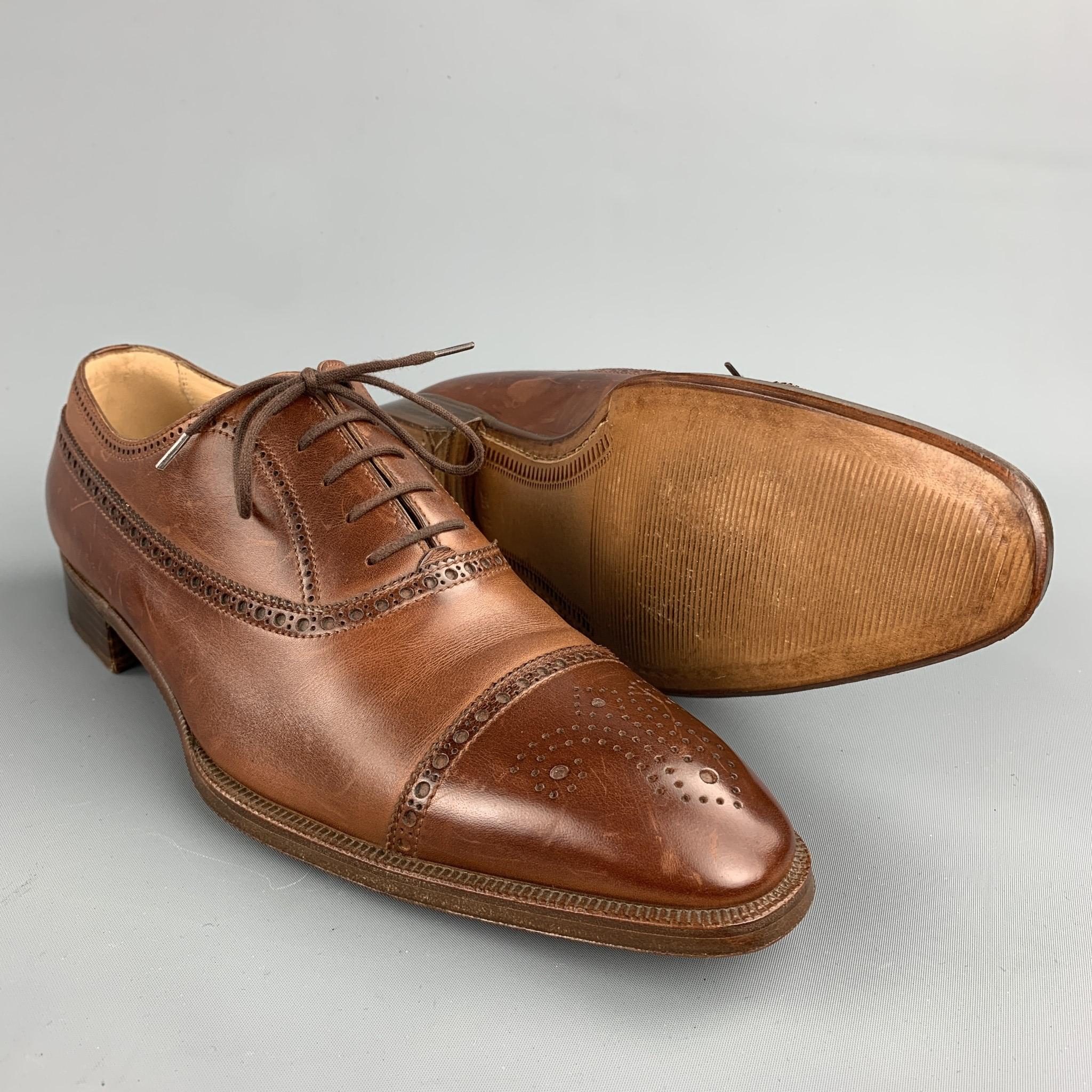 GRAVATI for WILKES BASHFORD Size 9.5 Brown Cap Toe Perforated Lace Up Shoes In Excellent Condition In San Francisco, CA