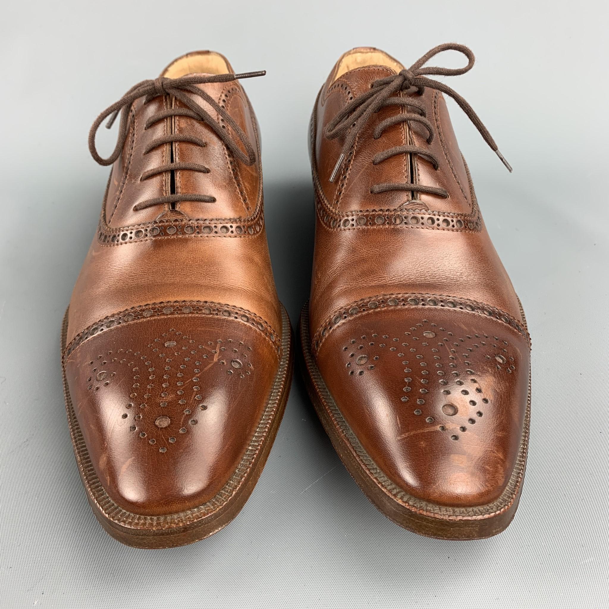 Men's GRAVATI for WILKES BASHFORD Size 9.5 Brown Cap Toe Perforated Lace Up Shoes