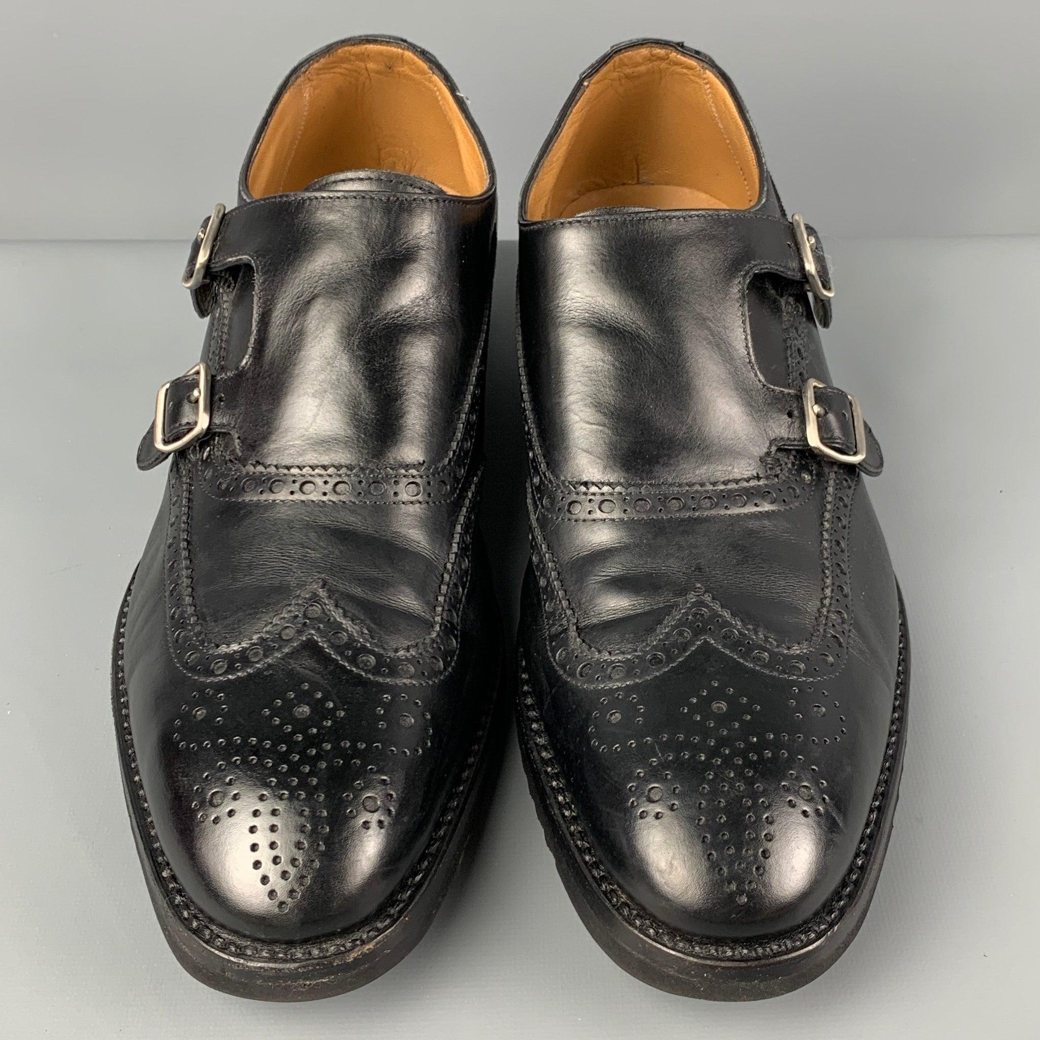 Men's GRAVATI Size 10 Black Perforated Leather Double Monk Strap Lace Up Shoes For Sale