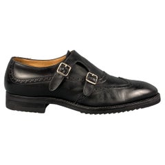 GRAVATI Size 10 Black Perforated Leather Double Monk Strap Lace Up Shoes