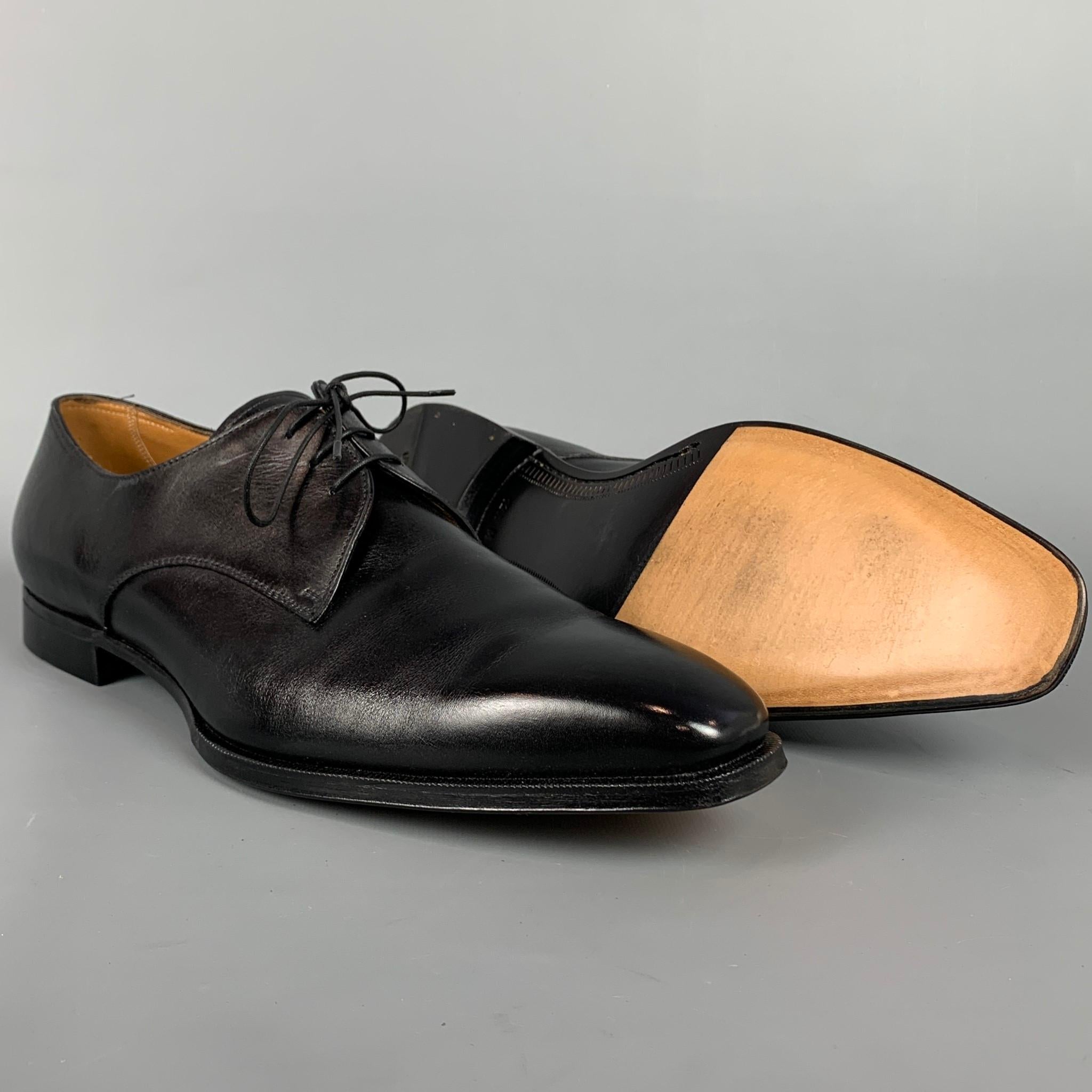 GRAVATI Size 12.5 Black Leather Lace Up Dress Shoes In New Condition In San Francisco, CA