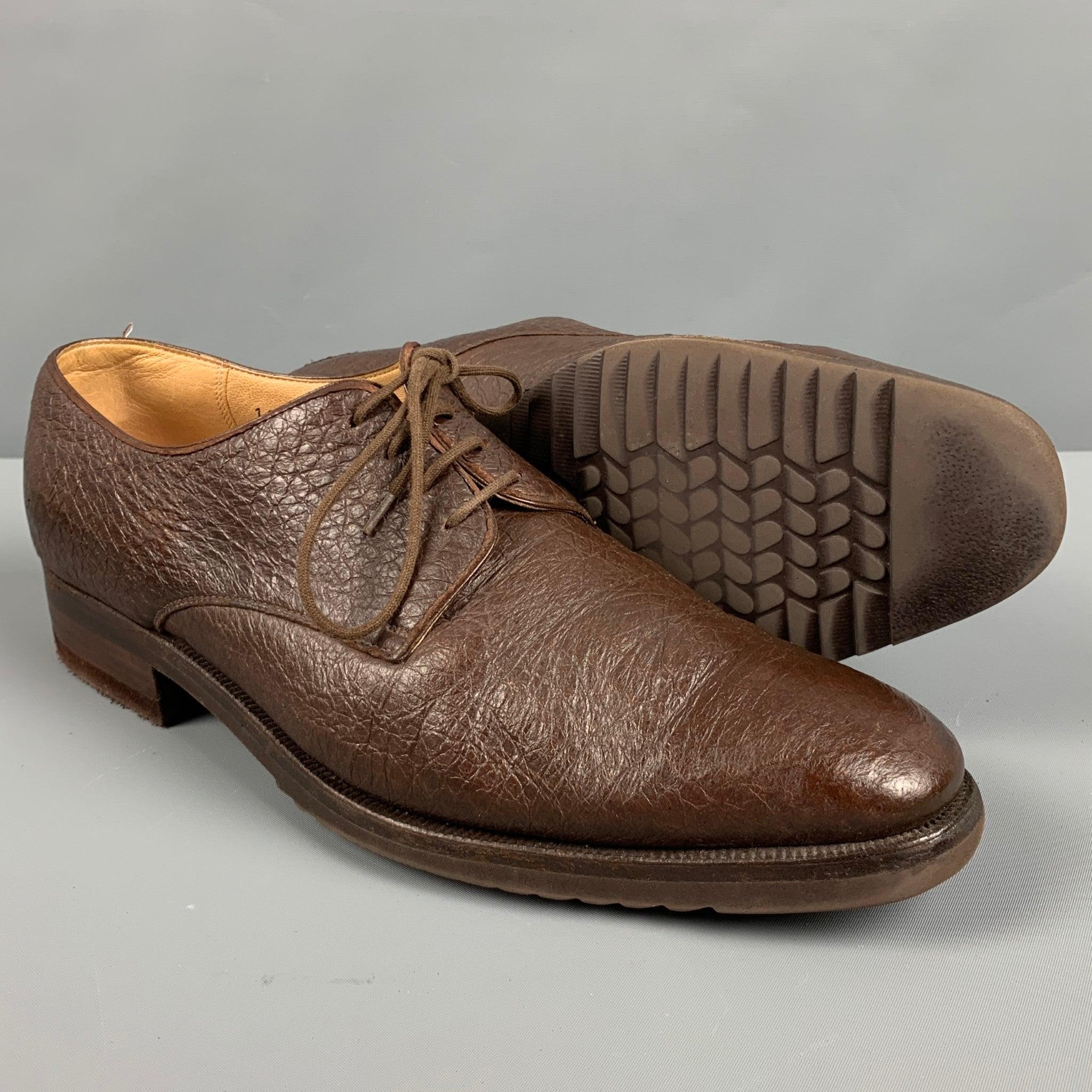GRAVATI Size 9.5 Brown Textured Leather Lace Up Shoes For Sale 1