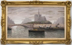 Gravetti - Framed Mid 20th Century Oil, Notre Dame from the Seine