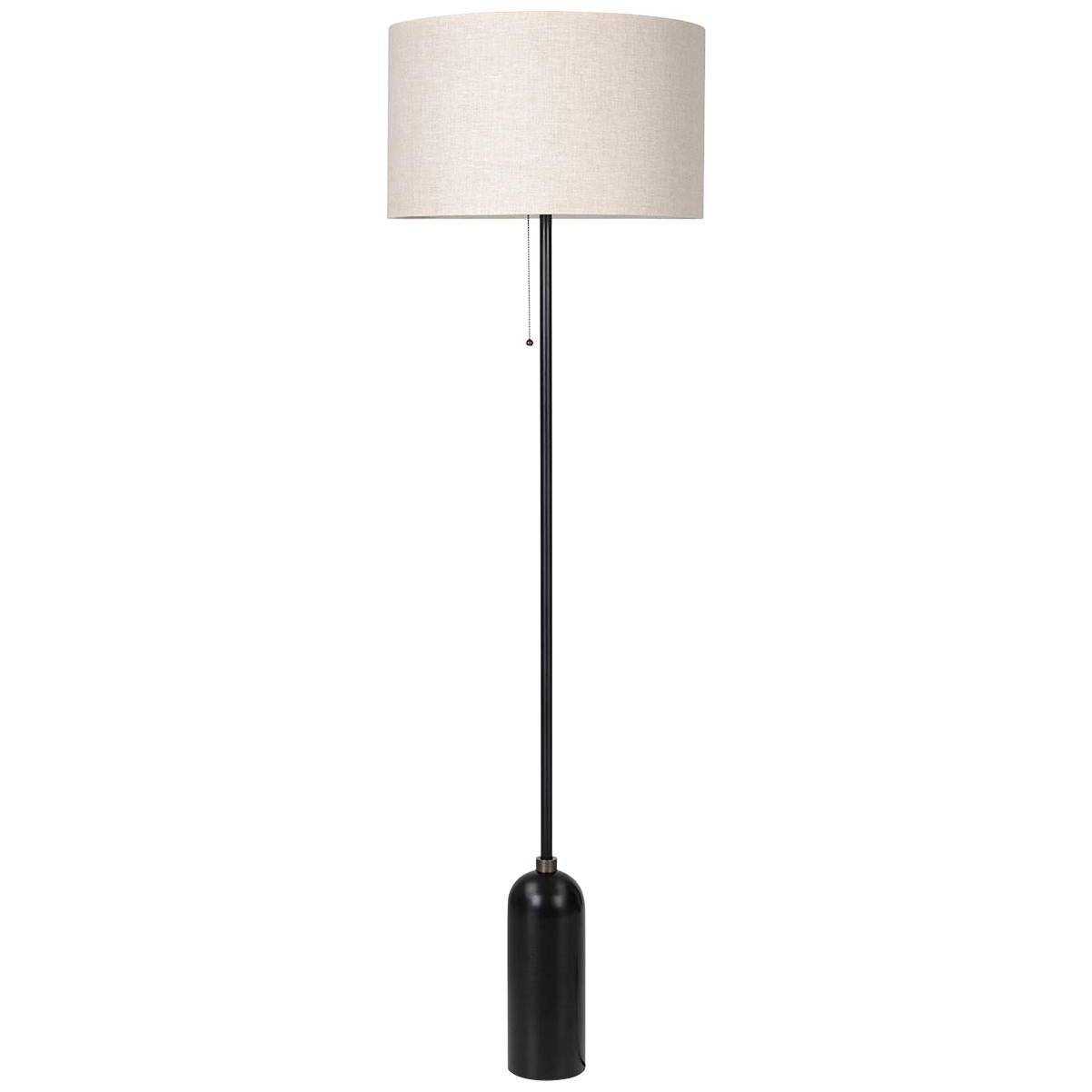 Lampadaire Gravity, acier noirci, abat-jour en toile