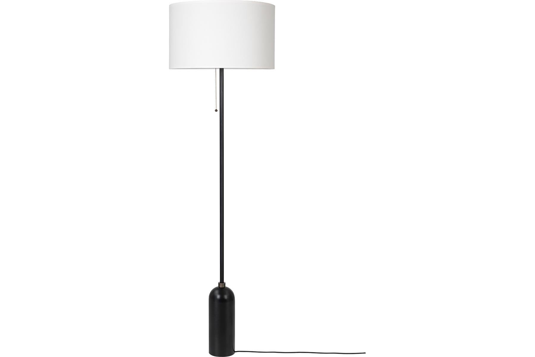 Postmoderne Lampadaire Gravity, acier noirci, abat-jour blanc en vente