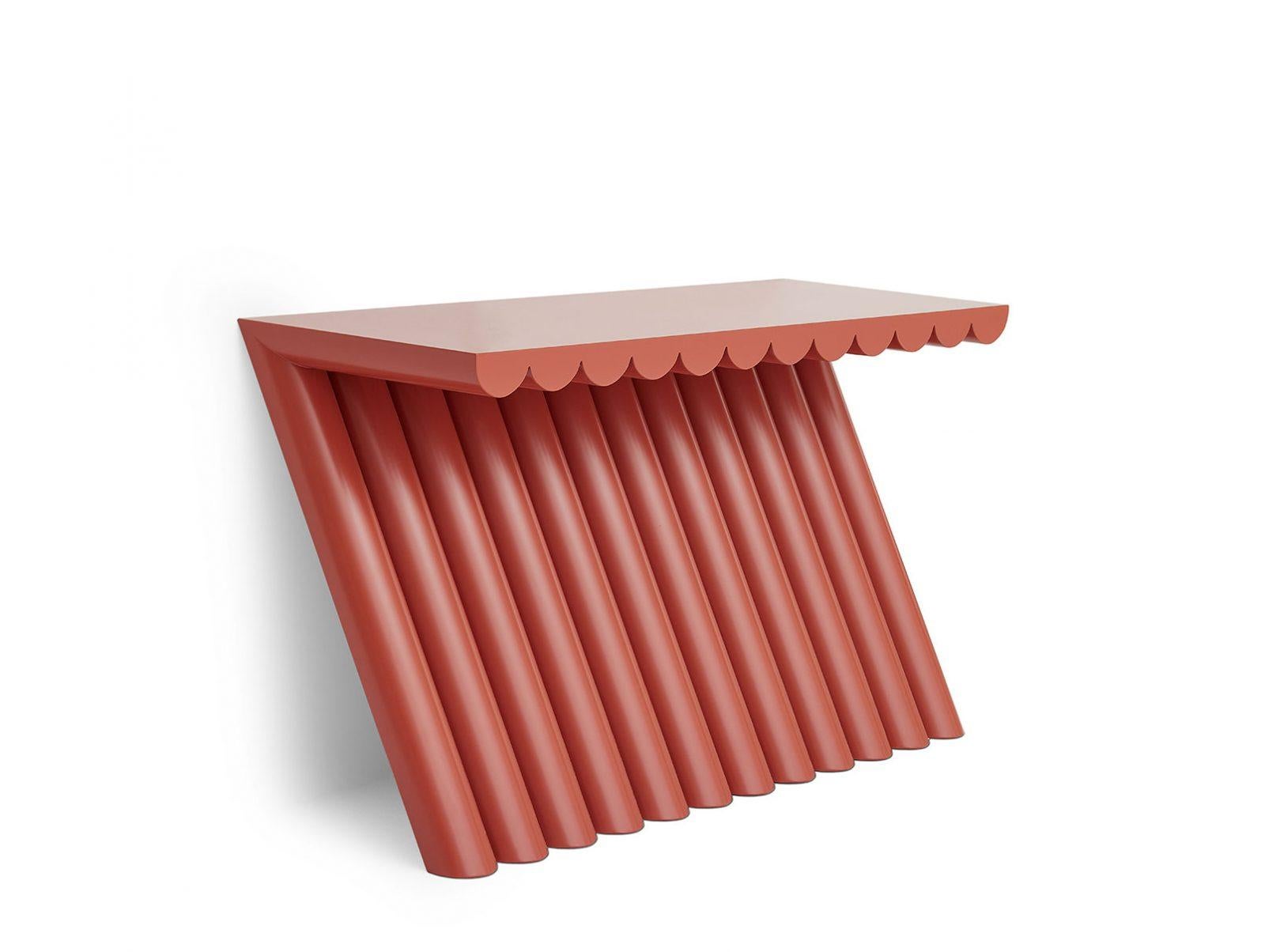 Hand-Crafted Gravity Lacquer Console in Coral Matte For Sale