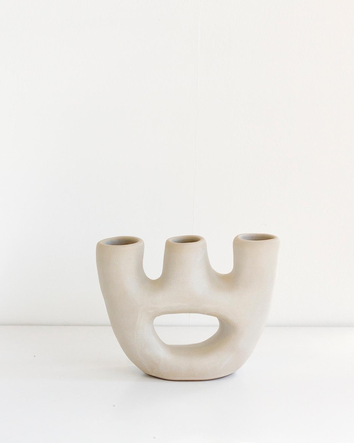 Hand-Crafted Gravity Organic Modern Handmade Clay Vase in Bone White For Sale