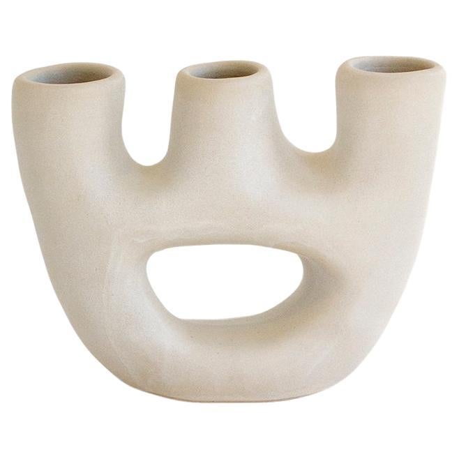 Gravity Organic Modern Handmade Clay Vase in Bone White For Sale