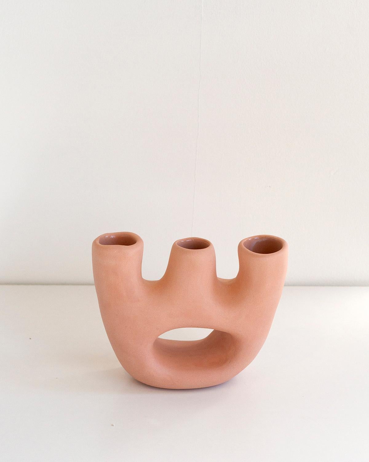 Hand-Crafted Gravity Organic Modern Handmade Clay Vase in Pink For Sale