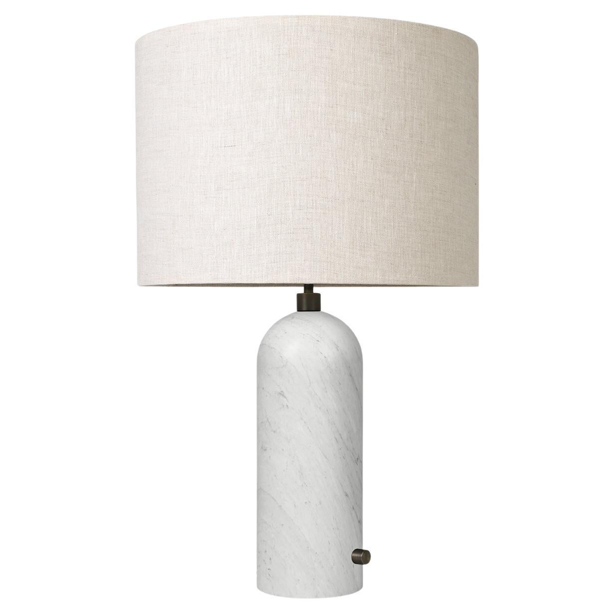 Grande lampe de bureau Gravity en marbre blanc et toile