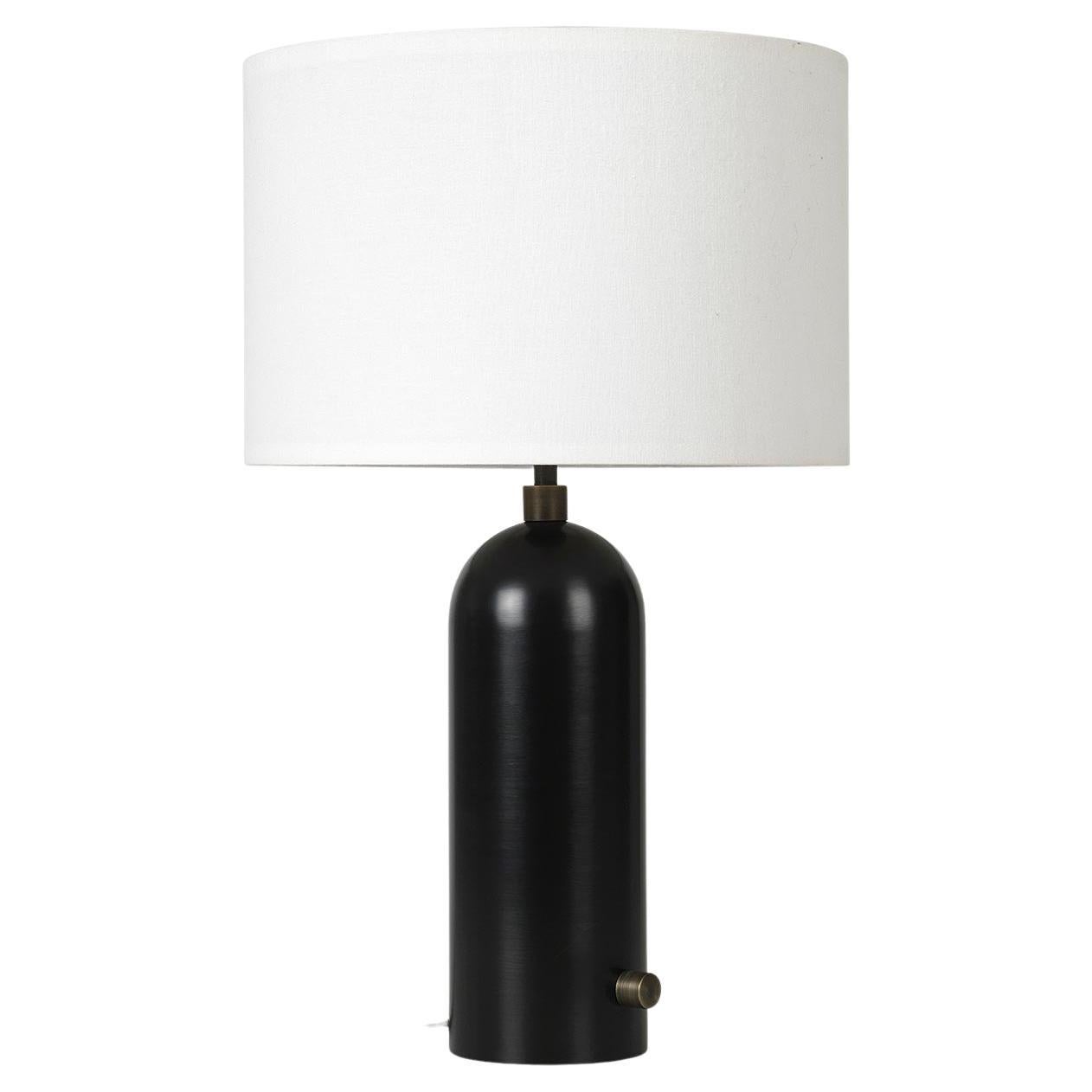 Gravity Table Lamp - Small, Blackened Steel, White For Sale