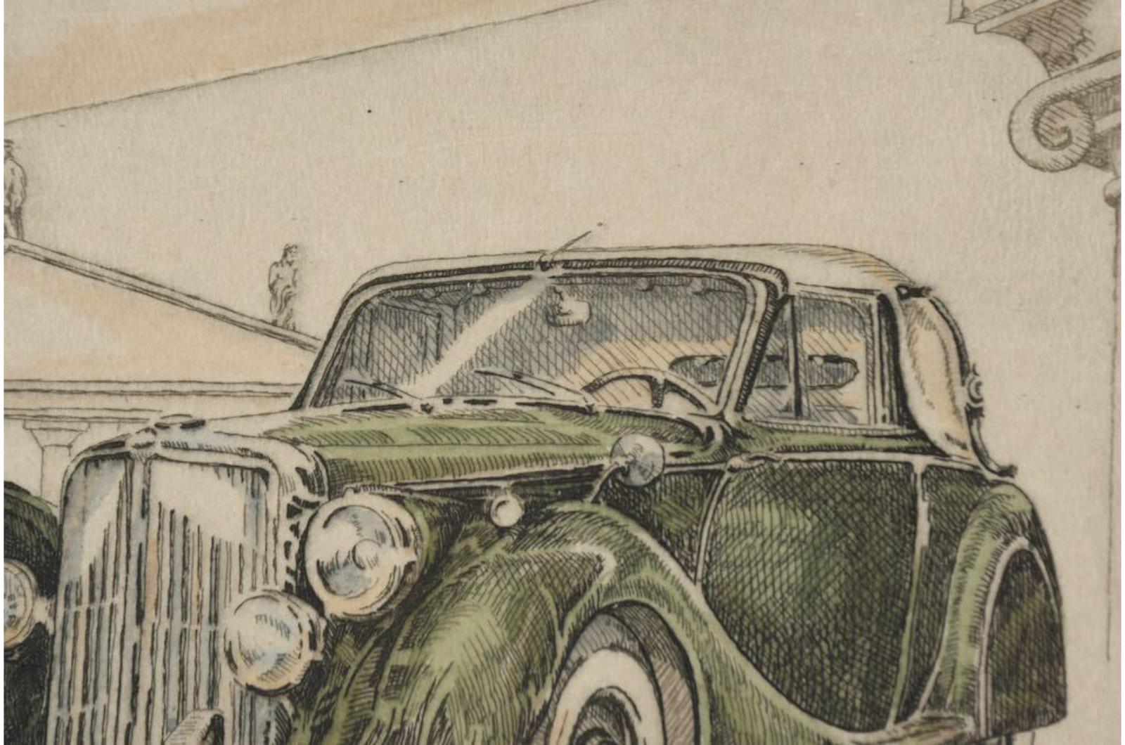 Mid-20th Century Gravure 31/50, Vintage Jaguar Car 1949, Signed. Framed Behind Glass. 1G163