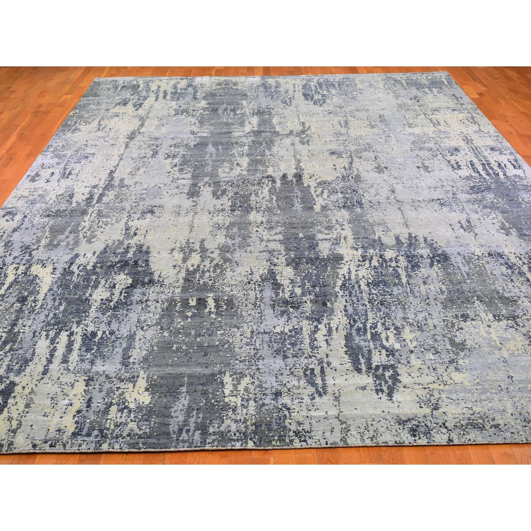 Handgeknüpfter Teppich aus Wolle und Seide in Grau mit abstraktem Design und persischem Knoten 12'x18'1