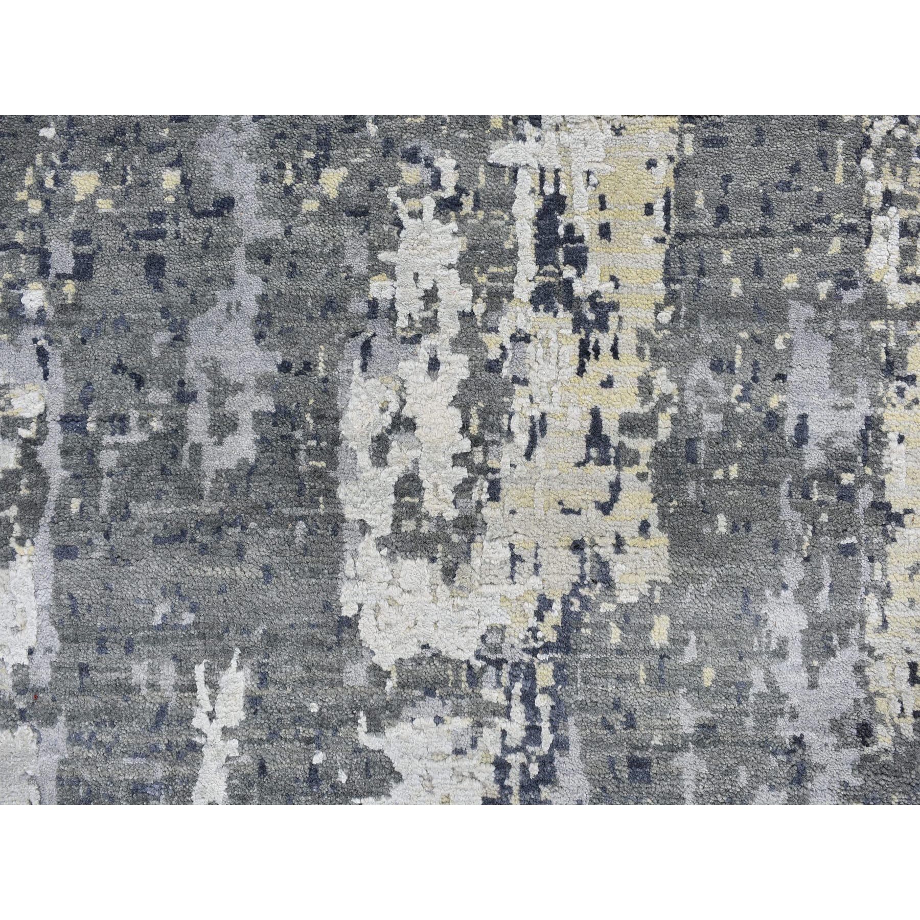 Handgeknüpfter Teppich aus Wolle und Seide in Grau mit abstraktem Design und persischem Knoten 12'x18'1