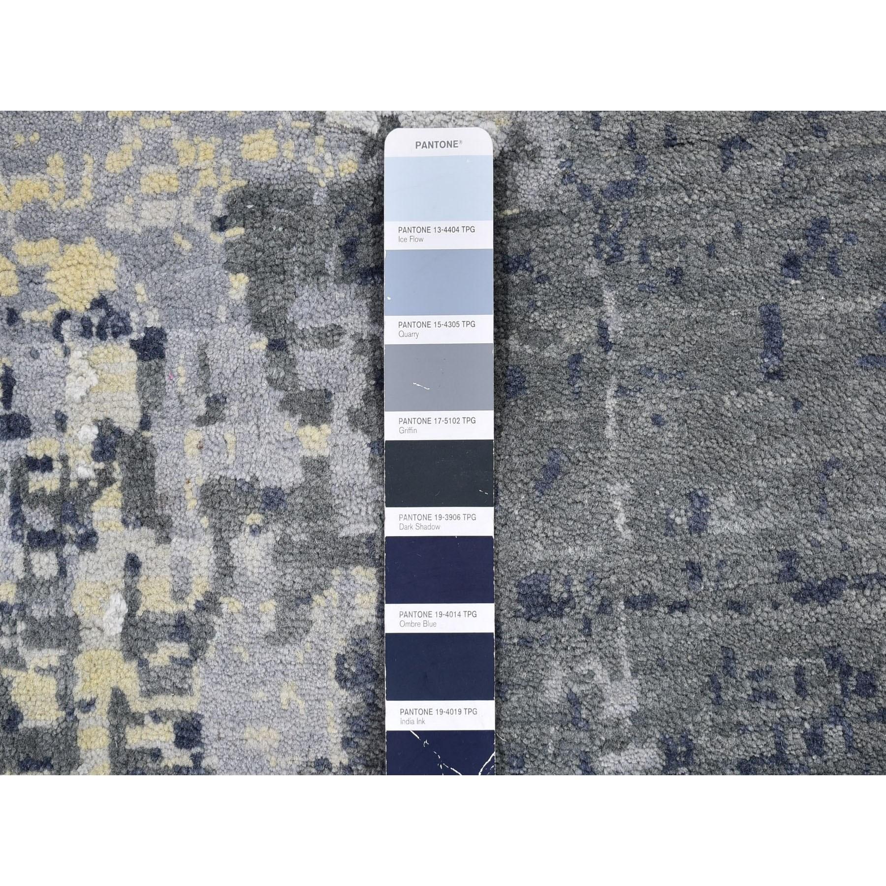 Handgeknüpfter Teppich aus Wolle und Seide in Grau mit abstraktem Design und persischem Knoten 12'x18'1