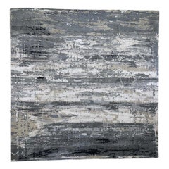 Gray Abstract Design Wool and Silk Hand-Knotted Oriental XL Square Rug