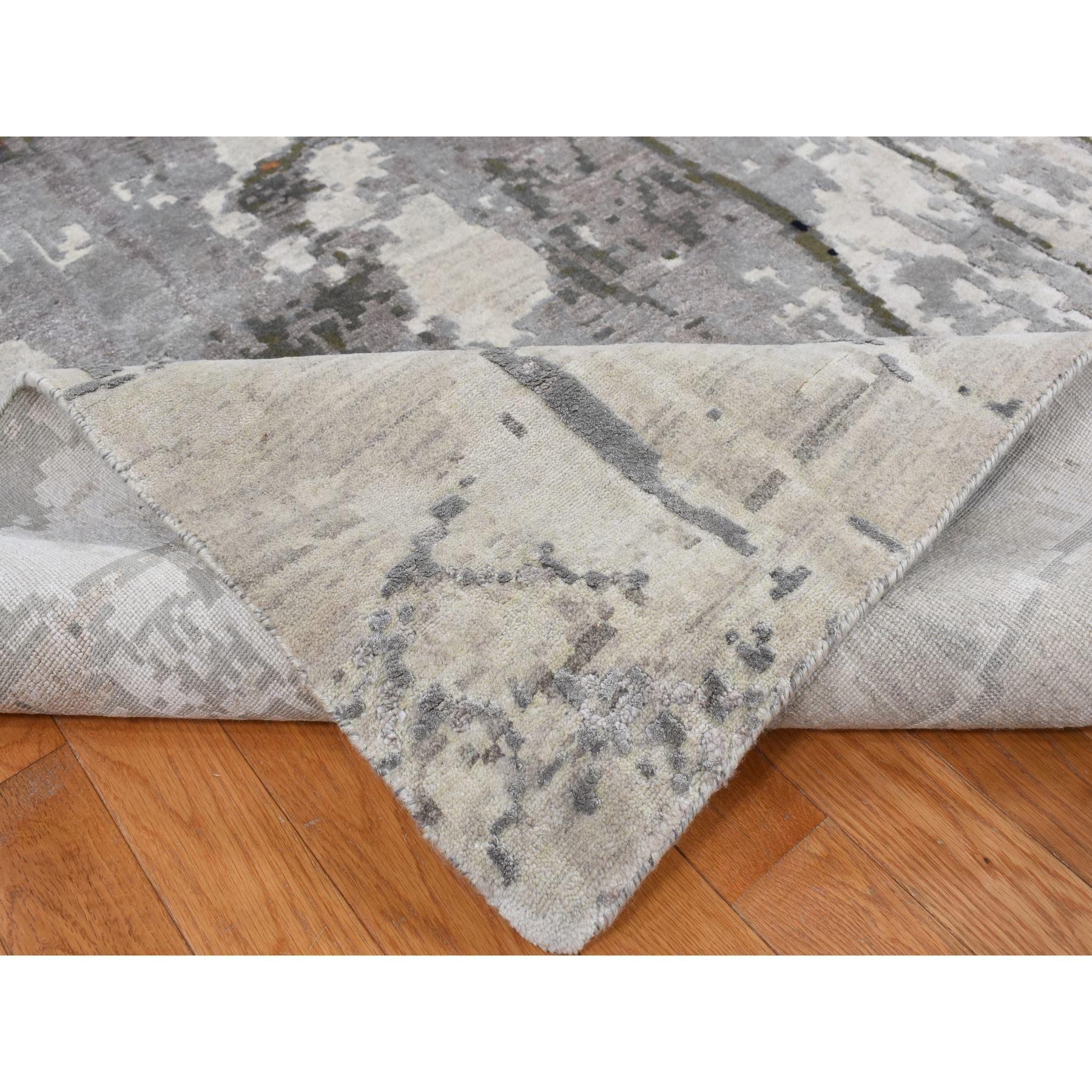 Handgeknüpfter Teppich aus Wolle und Seide in Grau mit abstraktem Tropfendesign 8'10