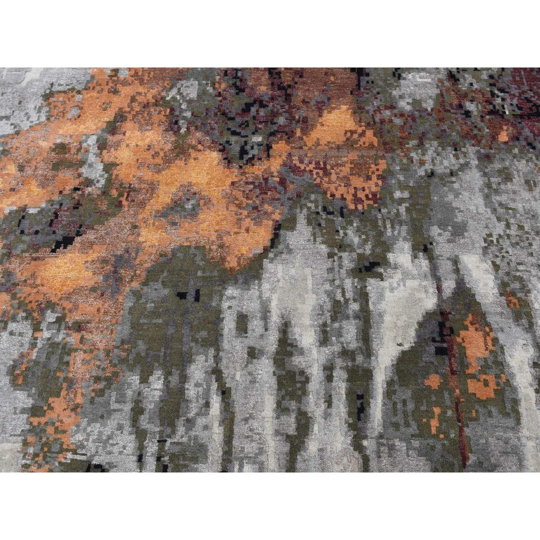 Handgeknüpfter Teppich aus Wolle und Seide in Grau mit abstraktem Tropfendesign 8'10