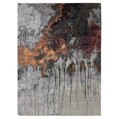 Tapis gris abstrait en laine et soie noué à la main 8'10" x 12'3"
