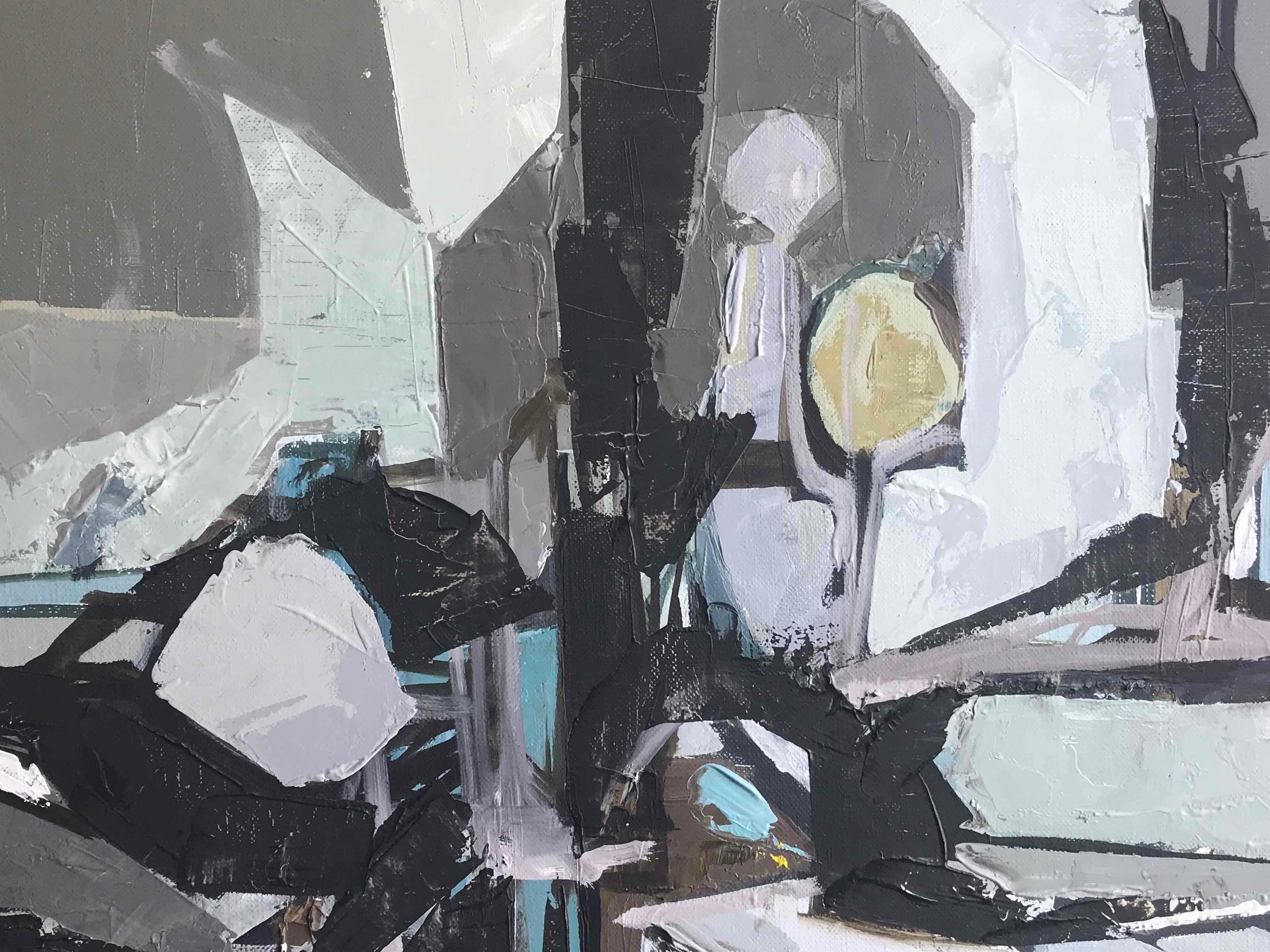 Mid-Century Modern Gray Abstract Painting by Artist Planet Circa 1960 France