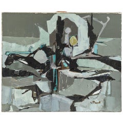 Pittura astratta grigia dell'artista Planet, 1960 circa, Francia