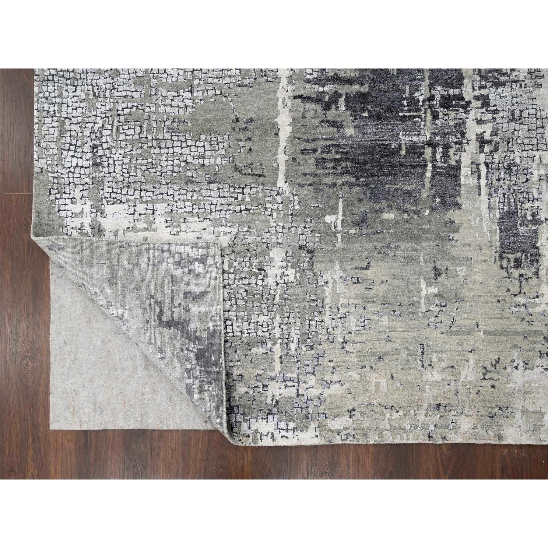 Indien Tapis gris abstrait avec motif mosaïque noué à la main 9'1