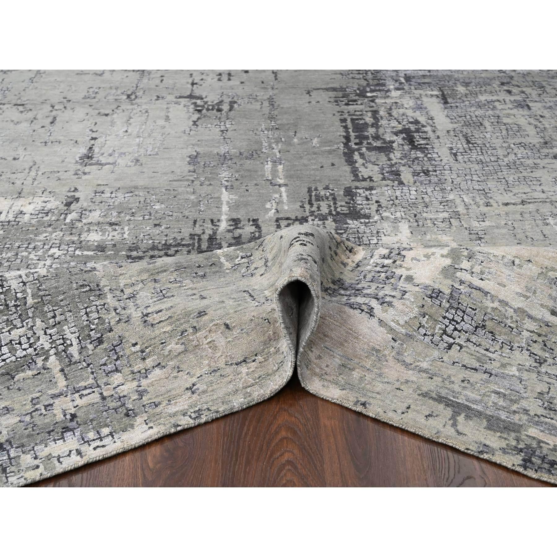 Noué à la main Tapis gris abstrait avec motif mosaïque noué à la main 9'1