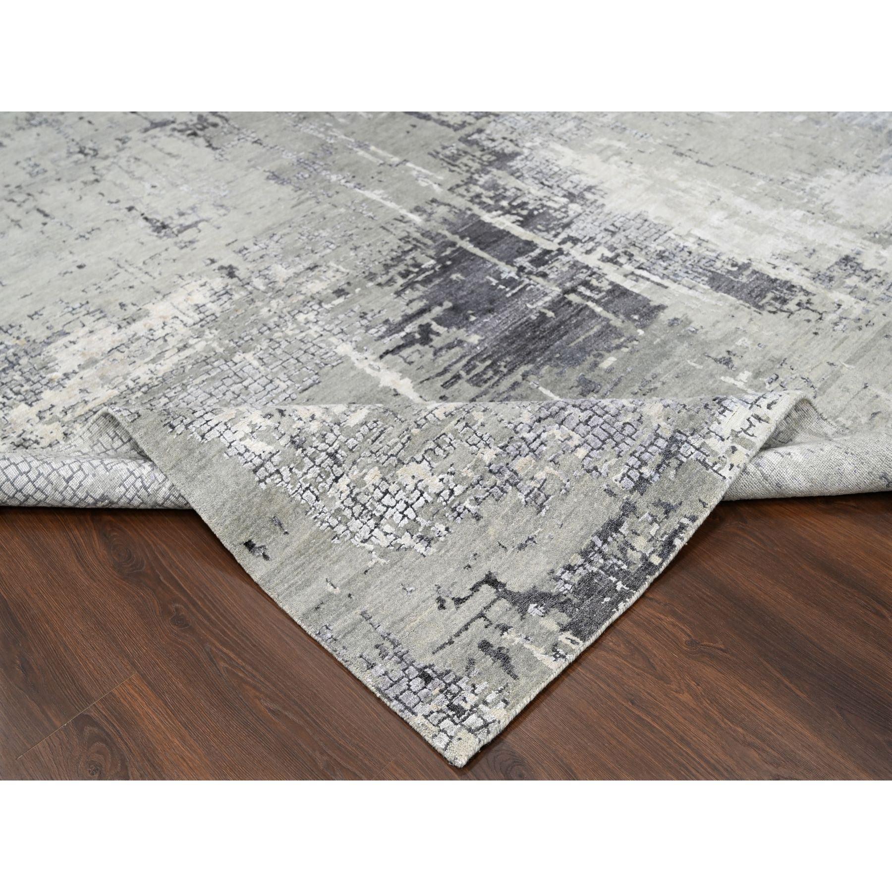 Tapis gris abstrait avec motif mosaïque noué à la main 9'1