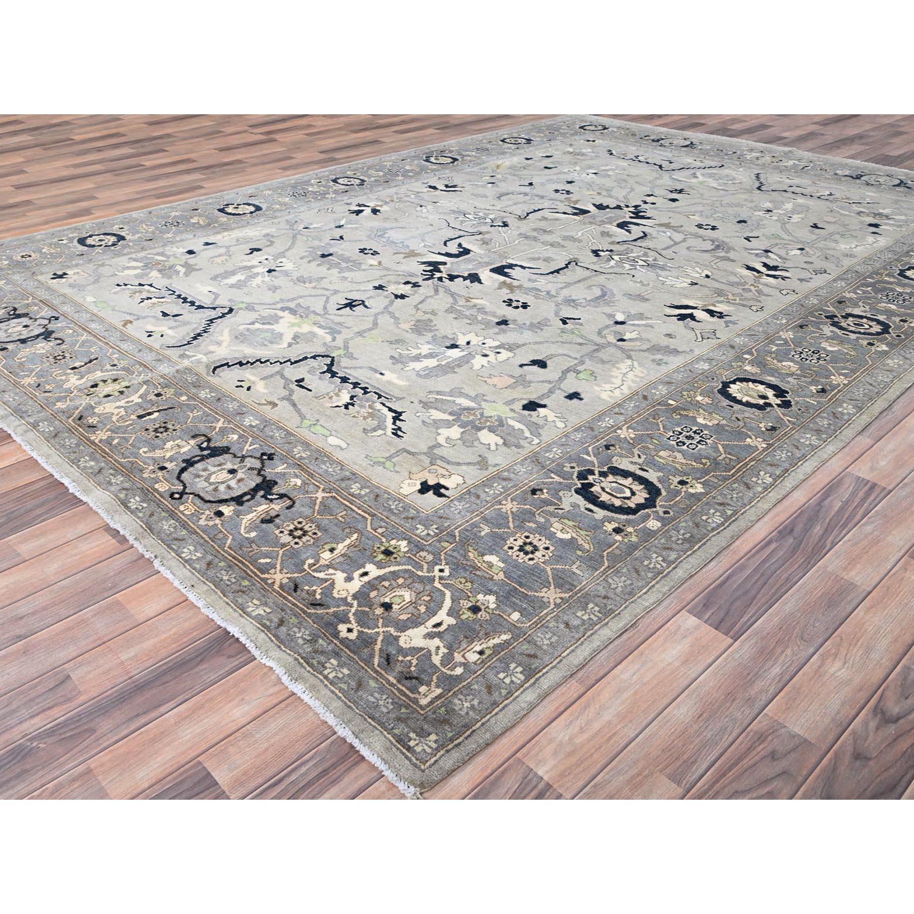 Heriz Serapi Tapis afghan Peshawar gris avec motif Serapi Heriz noué à la main 9'0