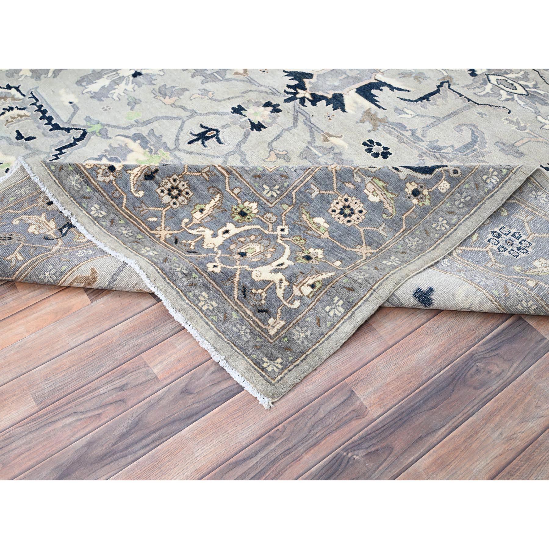 Tapis afghan Peshawar gris avec motif Serapi Heriz noué à la main 9'0